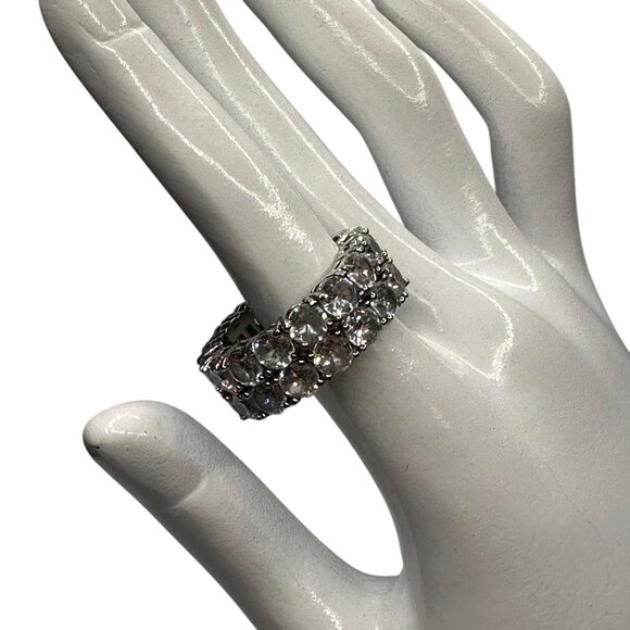 Women's Eternity Channel Ring Rhodium Plated Prong Set Size 7.75 Greek Key - Picture 1 of 17